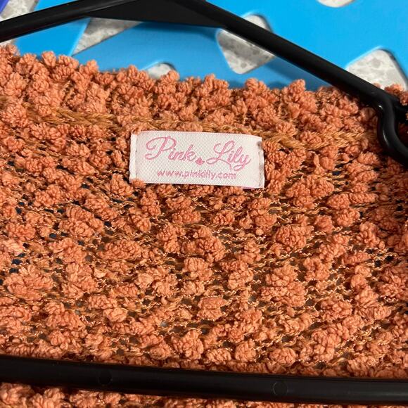 Pink Lily sweater cardigan knit women's medium long peach apricot nubby texture - Picture 5 of 12